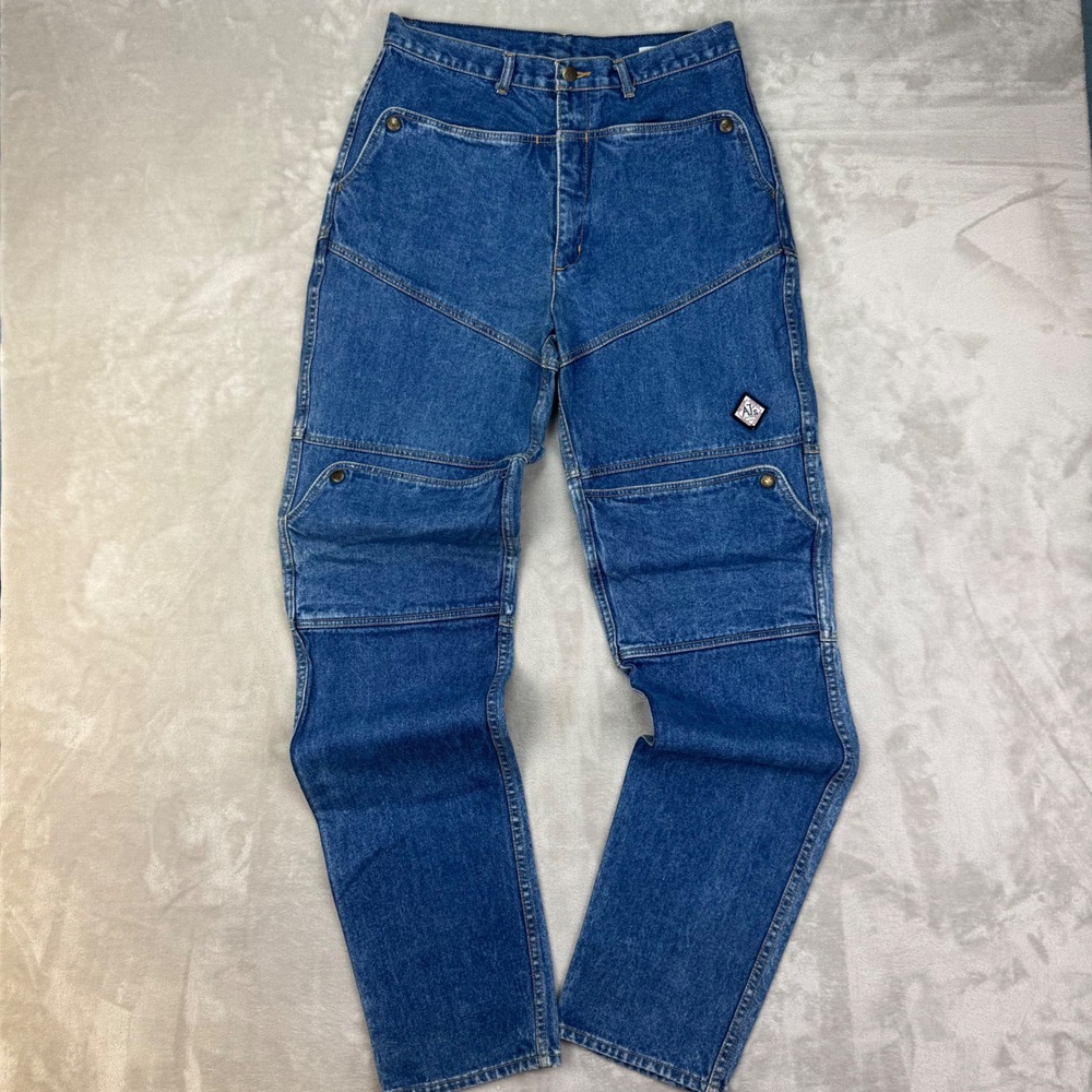VTG 80s Paneled Cargo Denim Jeans Womens 34 High Waist Skater Moto Western 32x36